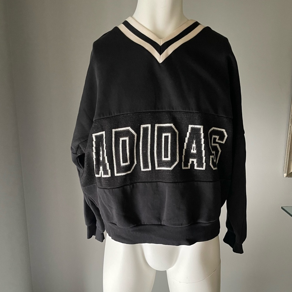 Adidas Black and White V-Neck Sweatshirt